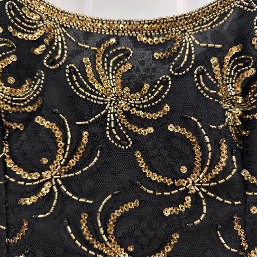 Vintage Morningside Designer Collection sleeveless Sequin Mini dress Black Gold - Picture 5 of 7